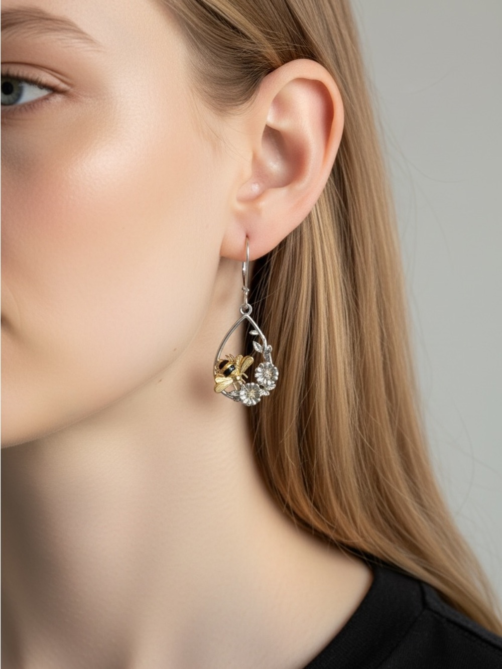 10/24 Two-Tone Floral Drop Earrings - Gold & Silver